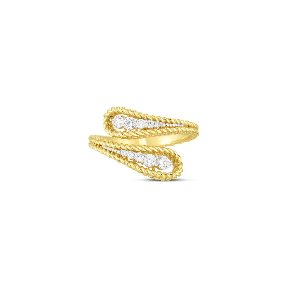 18K Yellow/White Byzantine Barocco Diamond Bypass Ring