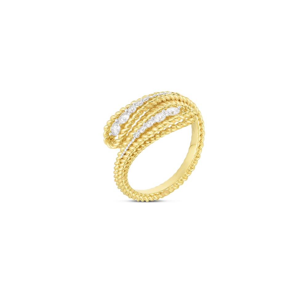18K Yellow/White Byzantine Barocco Diamond Bypass Ring