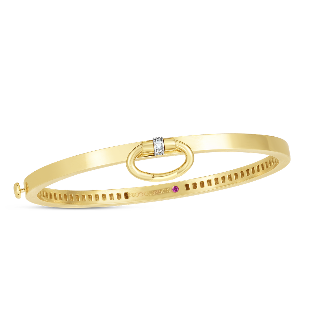 18K Yellow/White Charm Bangle W. Diamond Accent