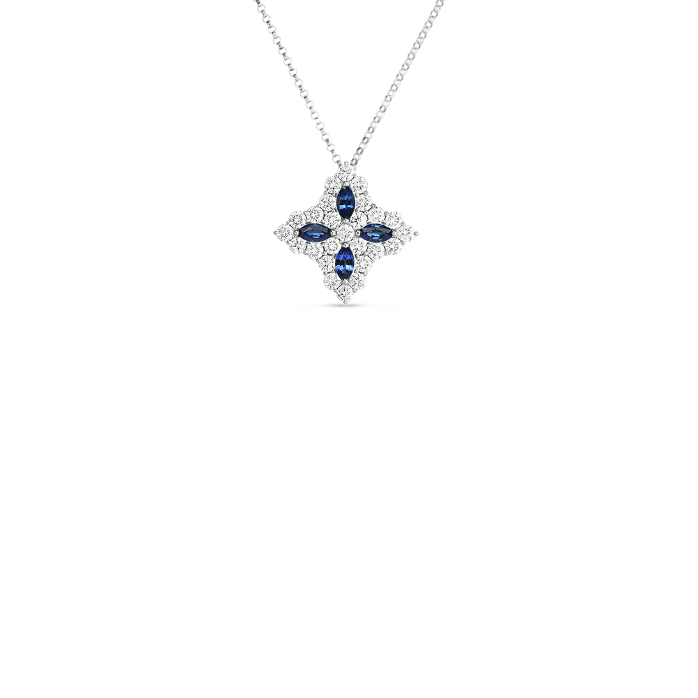 Diamond Princess Diamond And Blue Sapphire Large Flower Necklace