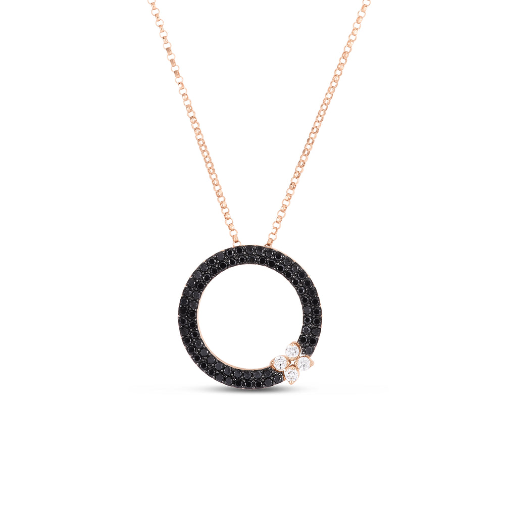 18K Rose Love In Verona Black And White Diamond Circle Pendant