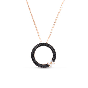 18K Rose Love In Verona Black And White Diamond Circle Pendant