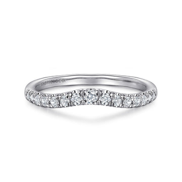 Curved 14K White Gold French Pavé Diamond Wedding Band