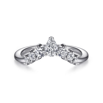 14K White Gold Curved Pear Shape and Round Diamond Anniversary Band