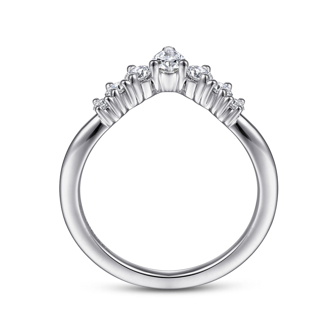 14K White Gold Curved Pear Shape and Round Diamond Anniversary Band