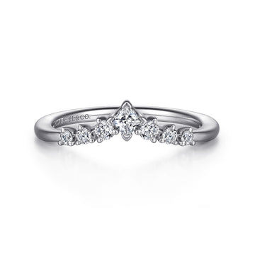 Curved 14K White Corner Prong Gold Princess Cut and Prong set Round Diamond Anniversary Band