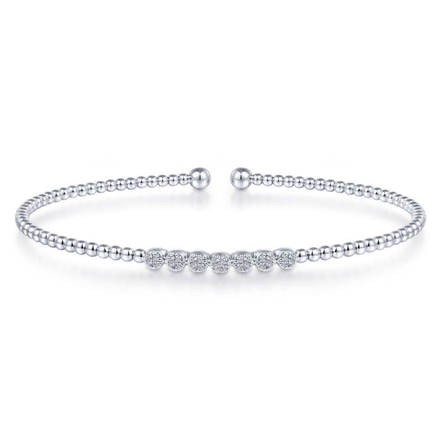14K White Gold Bujukan Bead and Cluster Diamond Bangle