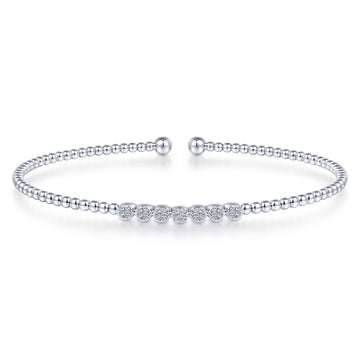 14K White Gold Bujukan Bead and Cluster Diamond Bangle