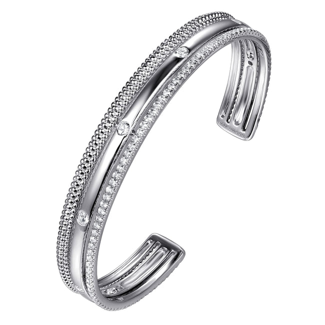 925 Sterling Silver Bujukan White Sapphire Multi Row Cuff