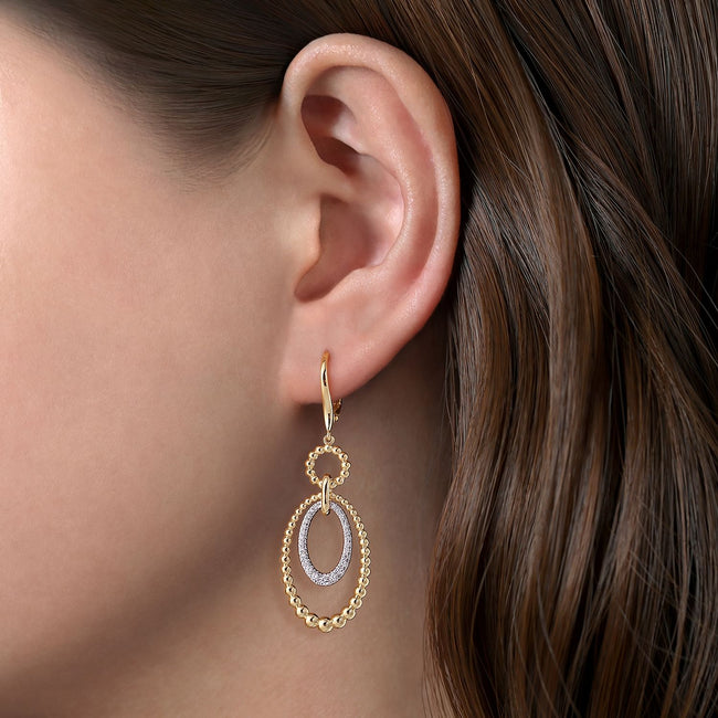 14K White&Yellow Gold Bujukan Diamond Drop Earrings