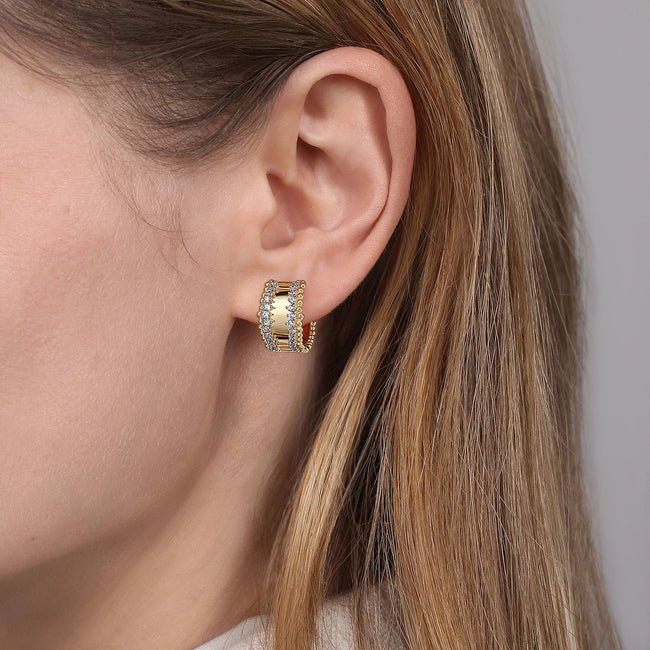 14K Yellow Gold Bujukan Diamond Huggie Earrings