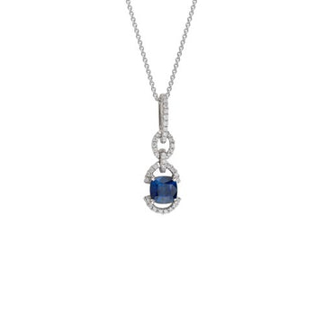 14K Gold White Pendant Diamond & Sapphire