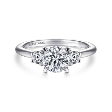 14K White Gold Round 3 Stone Diamond Engagement Ring