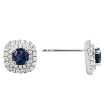 14K Gold White Earrings Diamond & Sapphire