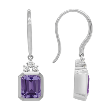 14K Gold White Earrings Diamond & Amethyst