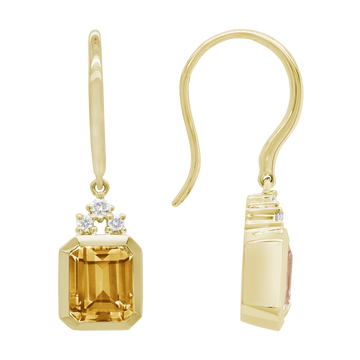 14K Gold  Earrings Diamond & Citrine