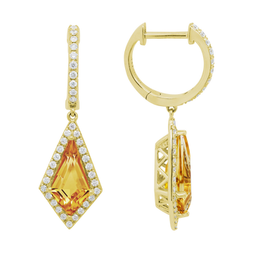 14K Gold Yellow Earrings Diamond & Citrine