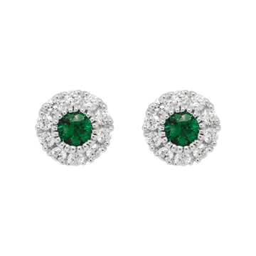 14K Gold White Earrings Diamond & Emerald