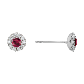 14K Gold White Earrings Diamond & Ruby
