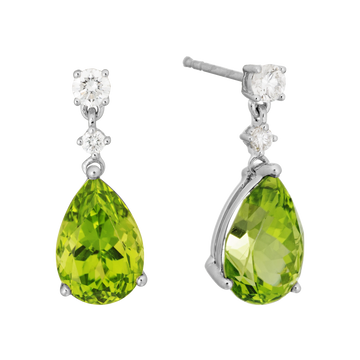14K Gold White Earrings Diamond & Peridot