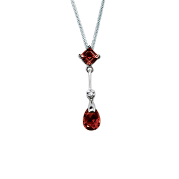 14K Gold White Pendant Diamond & Garnet
