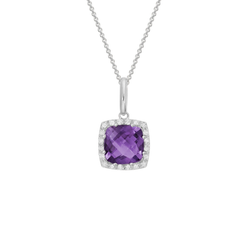 14K Gold White Pendant Diamond & Amethyst