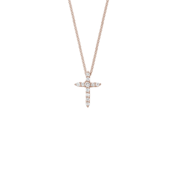 14K Gold Rose Pendant Diamond Cross