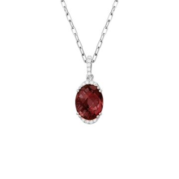 14K Gold White Pendant Diamond & Garnet