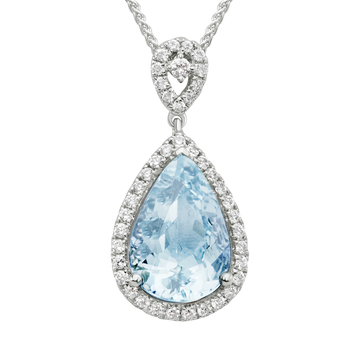 14K Gold White Pendant Diamond & Aquamarine