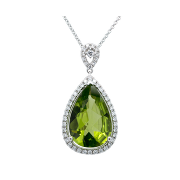14K Gold White Pendant Diamond & Peridot