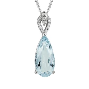 14K Gold White Pendant Diamond & Aquamarine