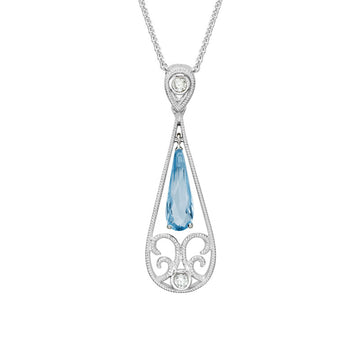 14K Gold White Pendant Diamond & Topaz