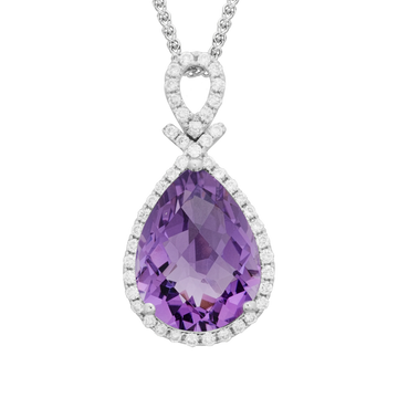 14K Gold White Pendant Diamond & Amethyst
