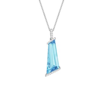 14K Gold White Pendant Diamond & Topaz