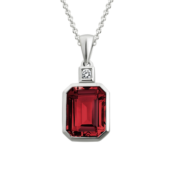 14K Gold White Pendant Diamond & Garnet
