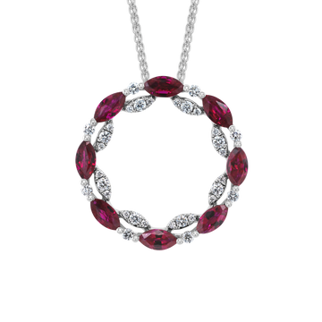 14K Gold White Pendant Diamond & Ruby