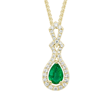 14K Gold Yellow Pendant Diamond & Emerald