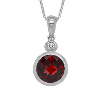 14K Gold White Pendant Diamond & Garnet