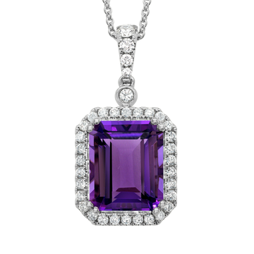 14K Gold White Pendant Diamond & Amethyst