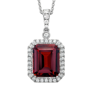 14K Gold White Pendant Diamond & Garnet