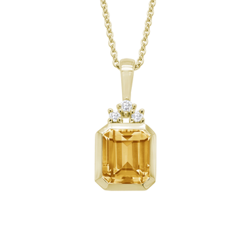 14K Gold Yellow Pendant Diamond & Citrine