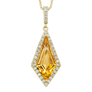 14K Gold Yellow Pendant Diamond & Citrine