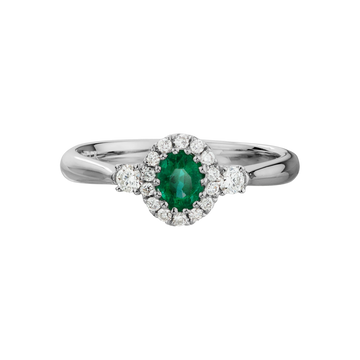 14K Gold White Diamond & Emerald Ring