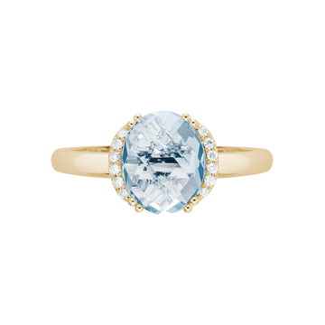 14K Gold Yellow Diamond & Aquamarine Ring