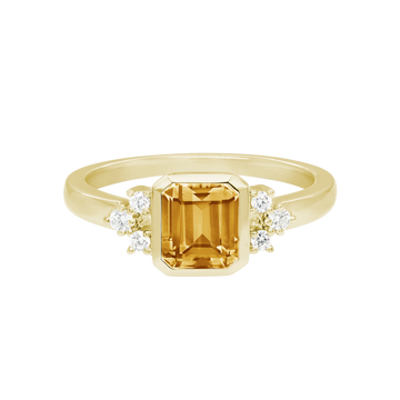 14K Gold Yellow Diamond & Citrine Ring