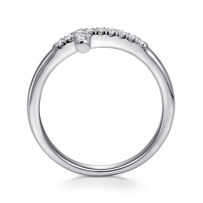 14K White Gold Sideways Diamond Cross Ring