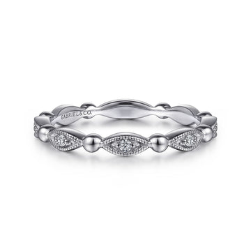 14K White Gold Bujukan Marquise Station Diamond Stackable Ring