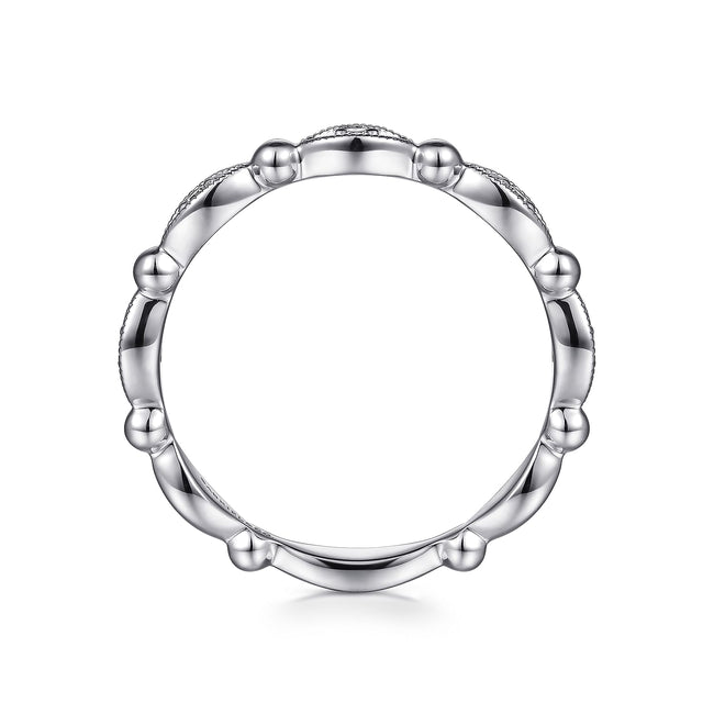 14K White Gold Bujukan Marquise Station Diamond Stackable Ring