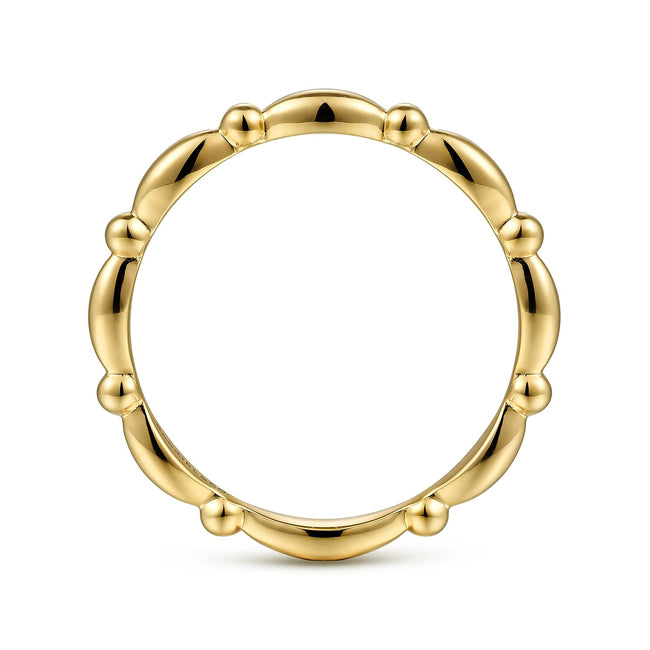 14K Yellow Gold Orzo shape and Bujukan Bead Station Stackable Ring