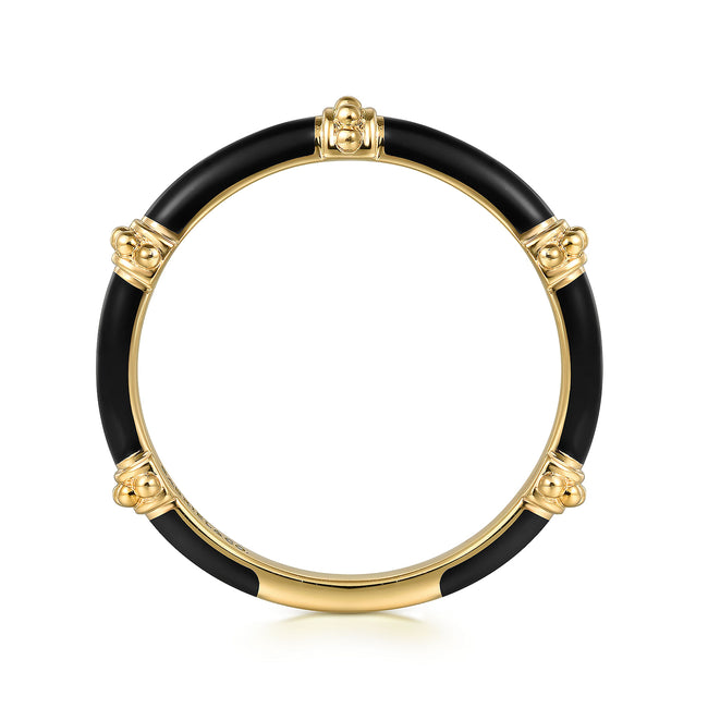 14K Yellow Gold Bujukan Bar Split Stackable with Black Enamel
